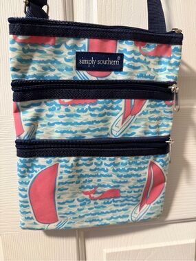 Simply Southern Blue and Pink Sailboat Triple-Zip Crossbody